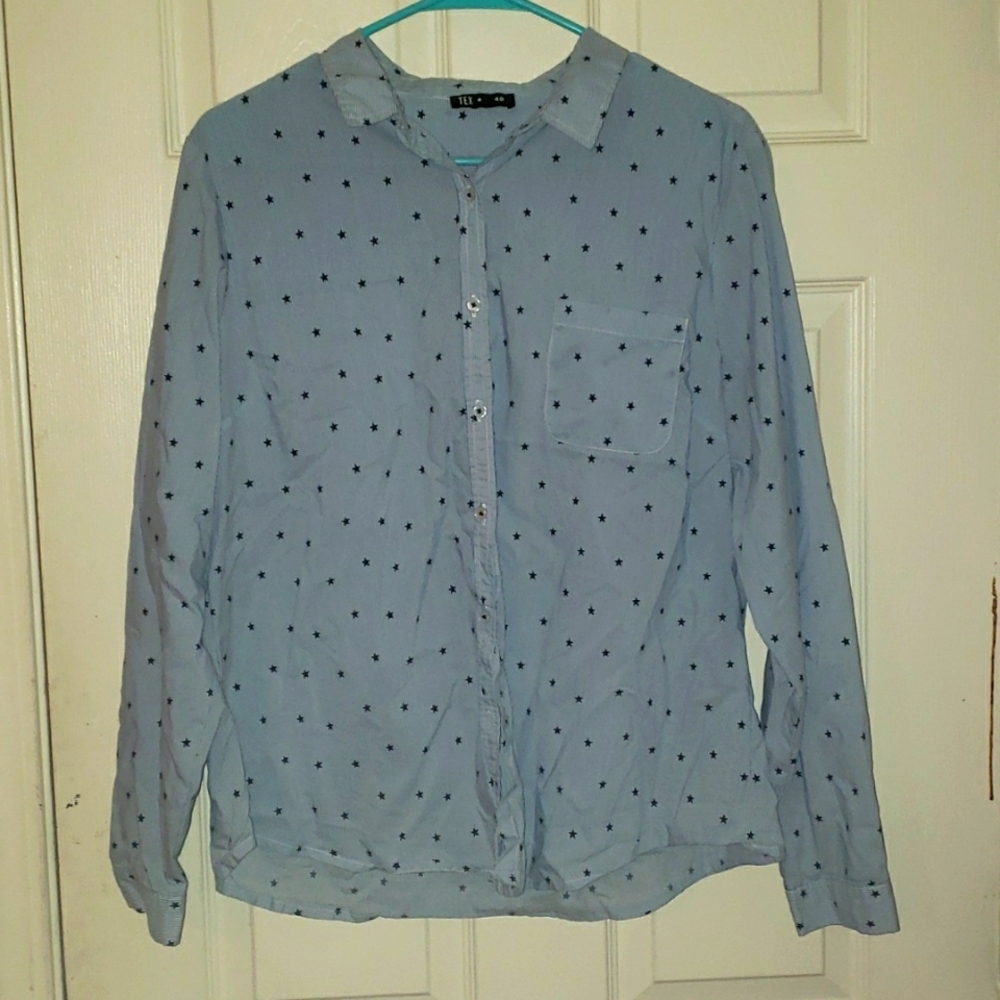 Tex Blue Pinstripe Star Long Sleeve Button Up